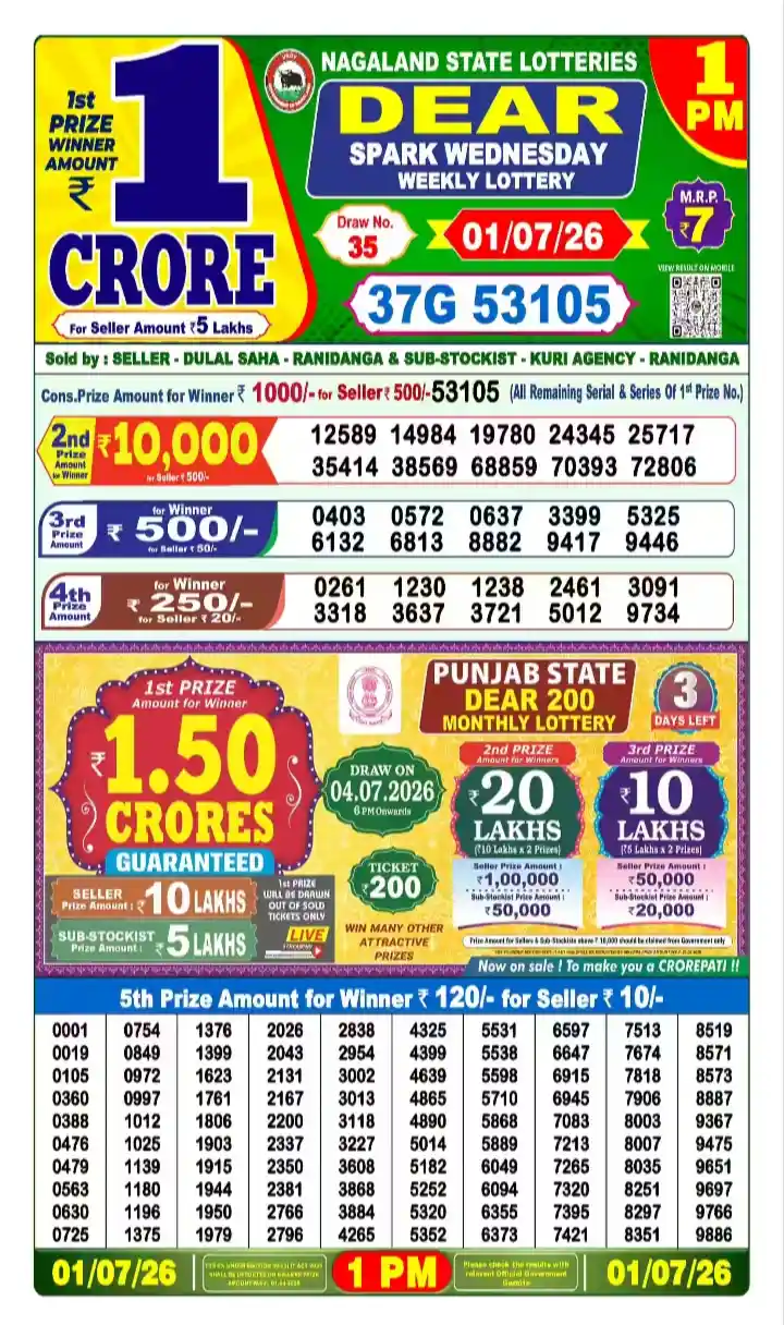 lottery sambad today 1pm 01-07-2026
