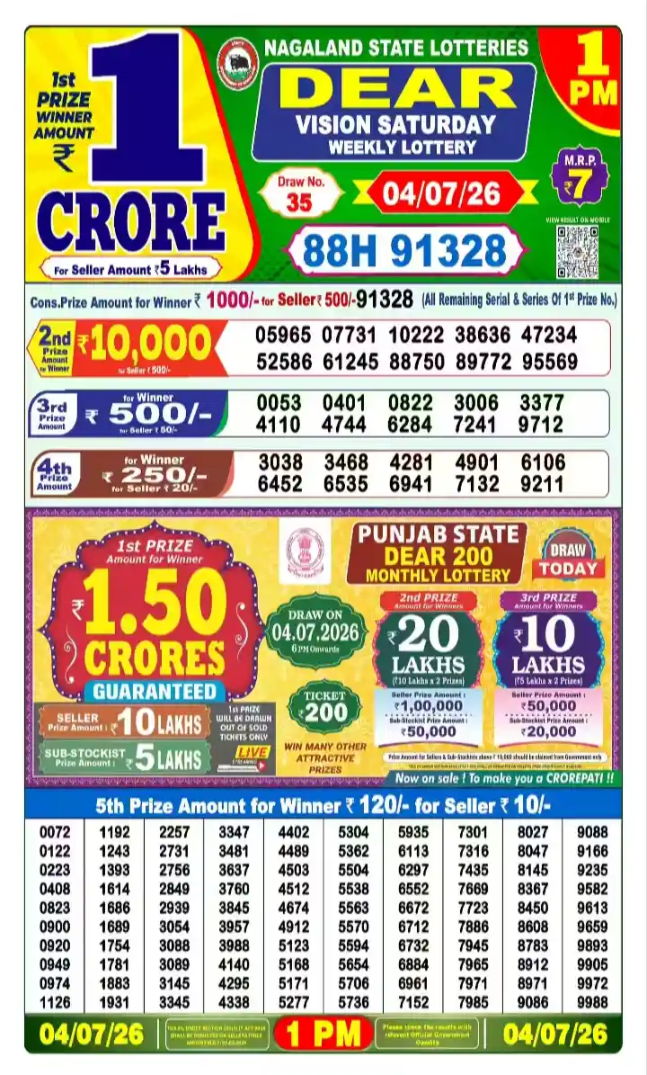 lottery sambad today 1pm 04-07-2026