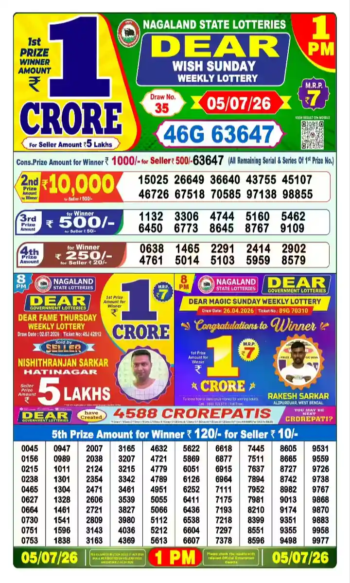 lottery sambad today 1pm 05-07-2026