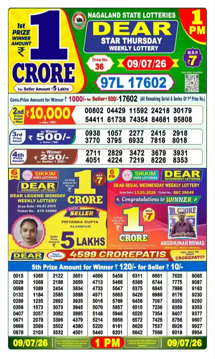 lottery sambad today 1pm 09-07-2026