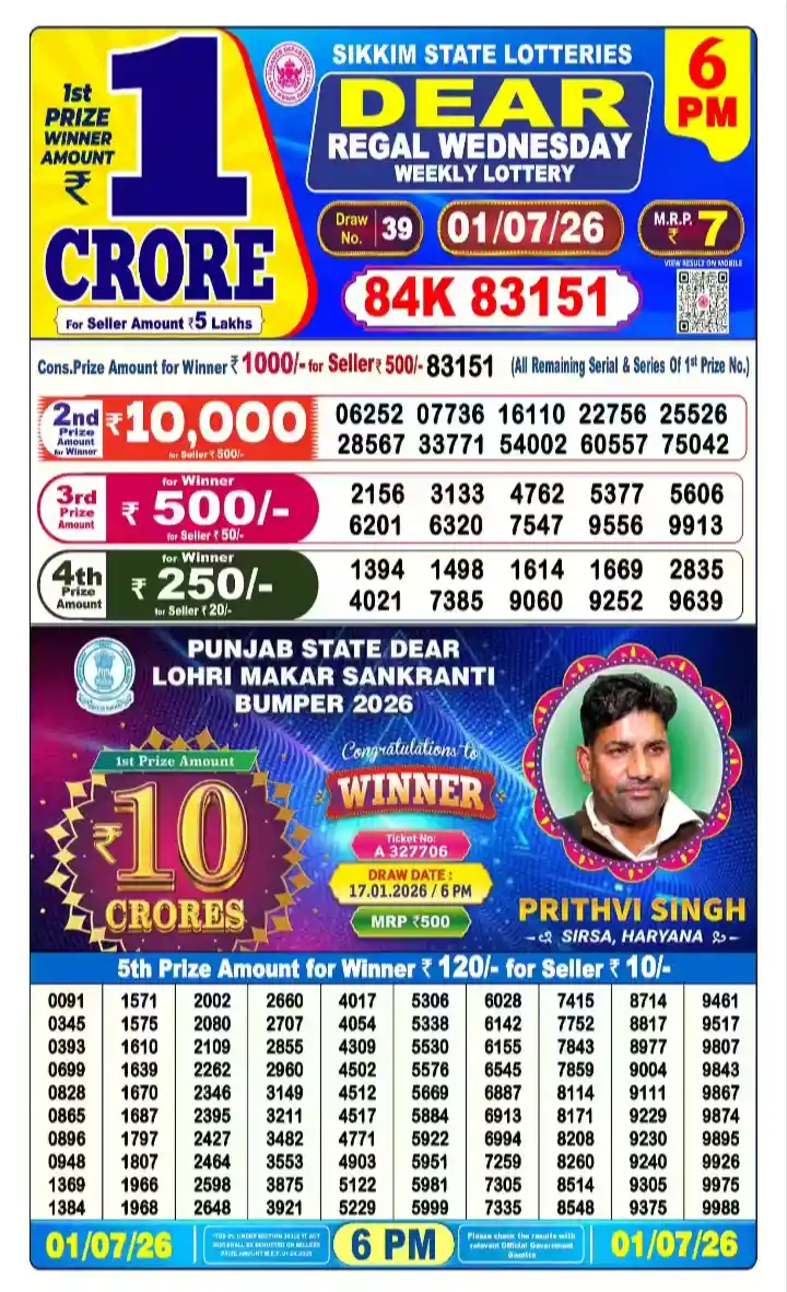 lottery sambad today 6pm 01-07-2026
