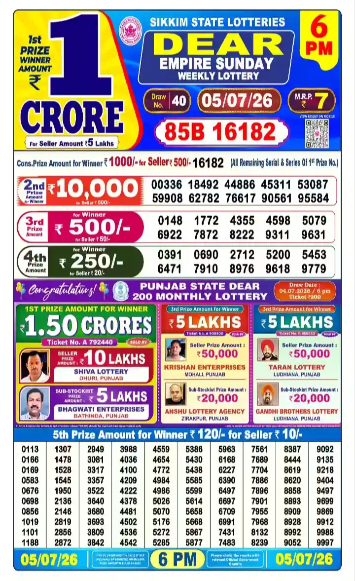 lottery sambad today 6pm 05-07-2026