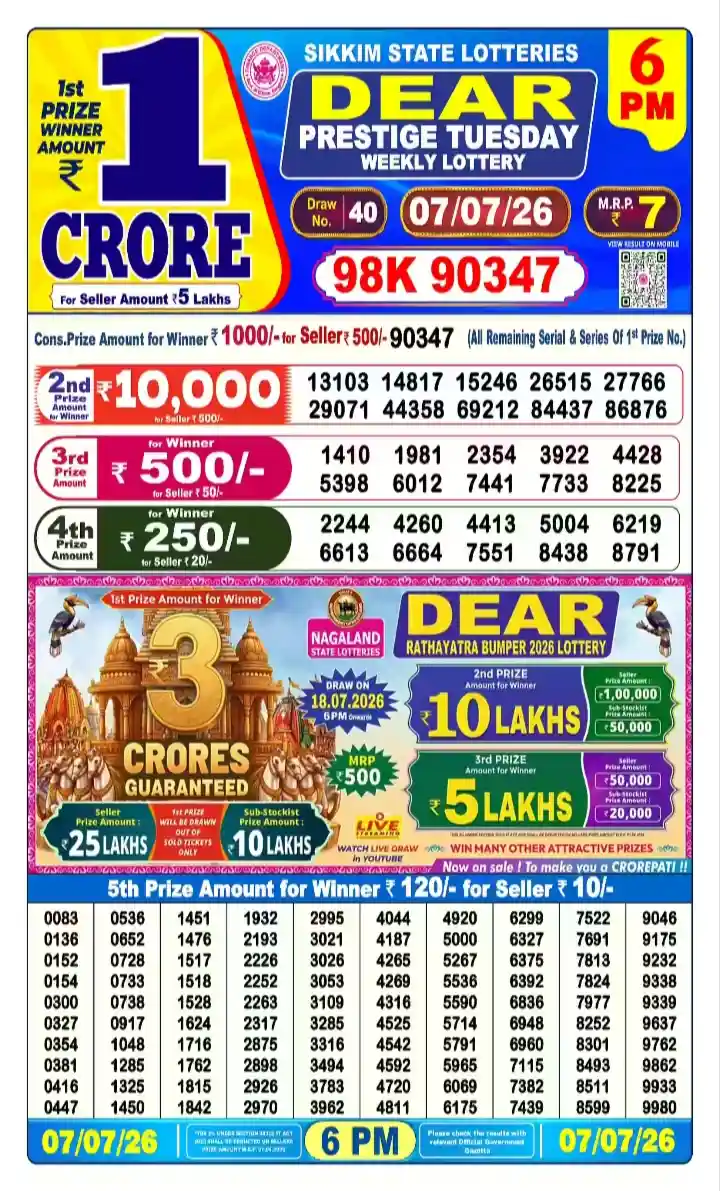 lottery sambad today 6pm 07-07-2026