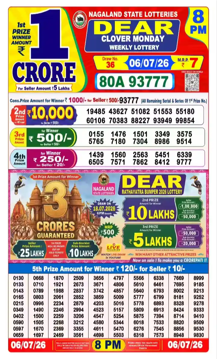 lottery sambad today 8pm 06-07-2026